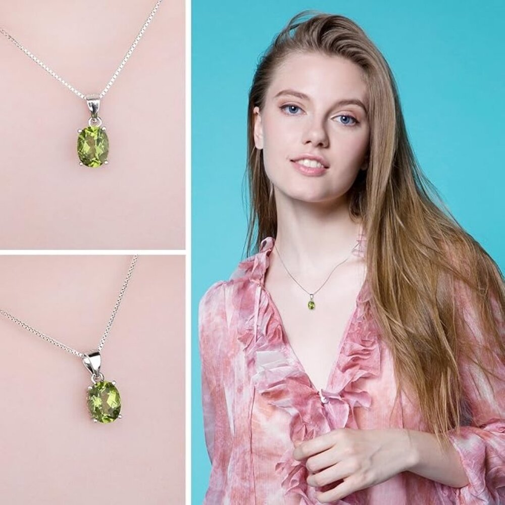 π 2.21ct Peridot Pendant - 925 Sterling Silver - Picture 3 of 6